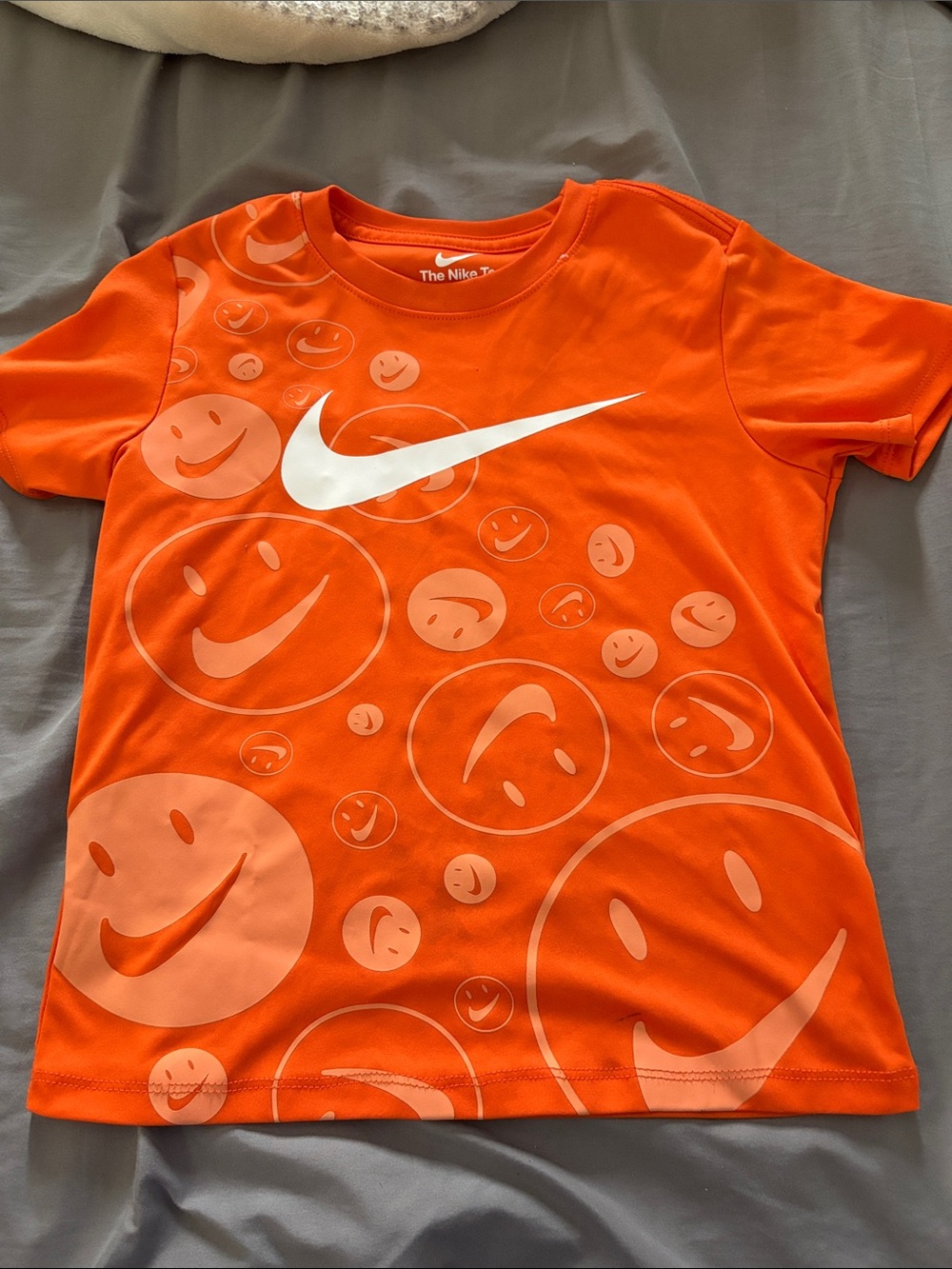 Nike Orange Kids' Smiley Graphic Tee with White Swoosh